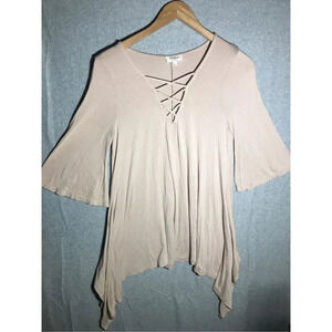 Womens Umgee Blouse A Line Hem Blush Pink Bell Sleeve Criss Cross Cutout Boho